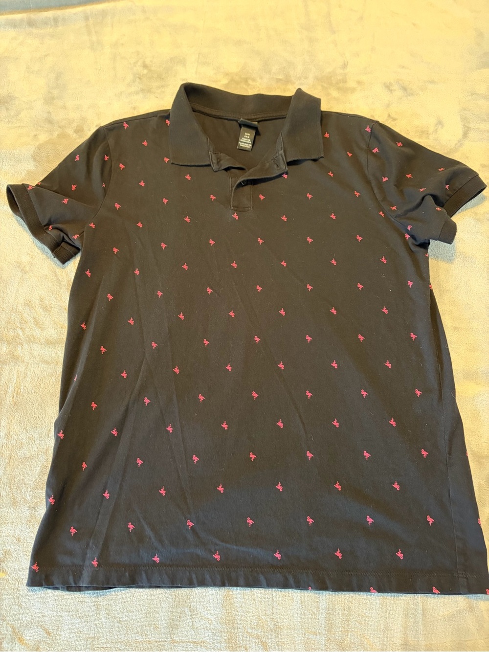 Men's Black Polo Shirt with Pink flamingo Accent
